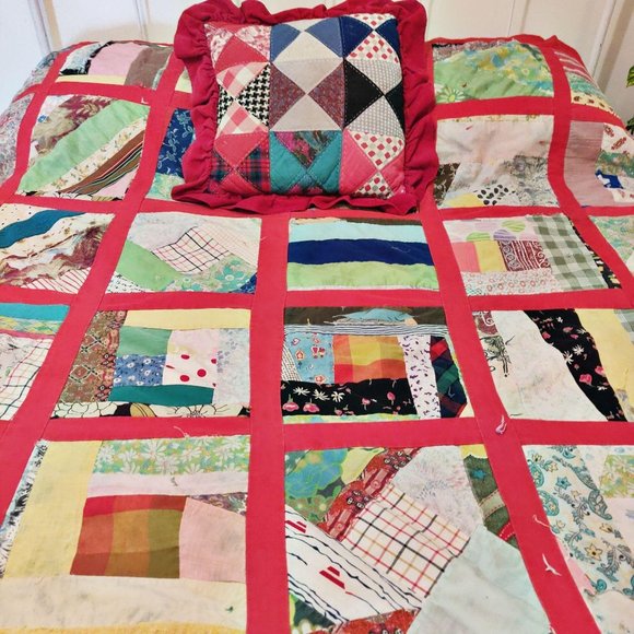 Vintage Patchwork Scrap Crazy Quilt Handmade Full - Picture 2 of 12